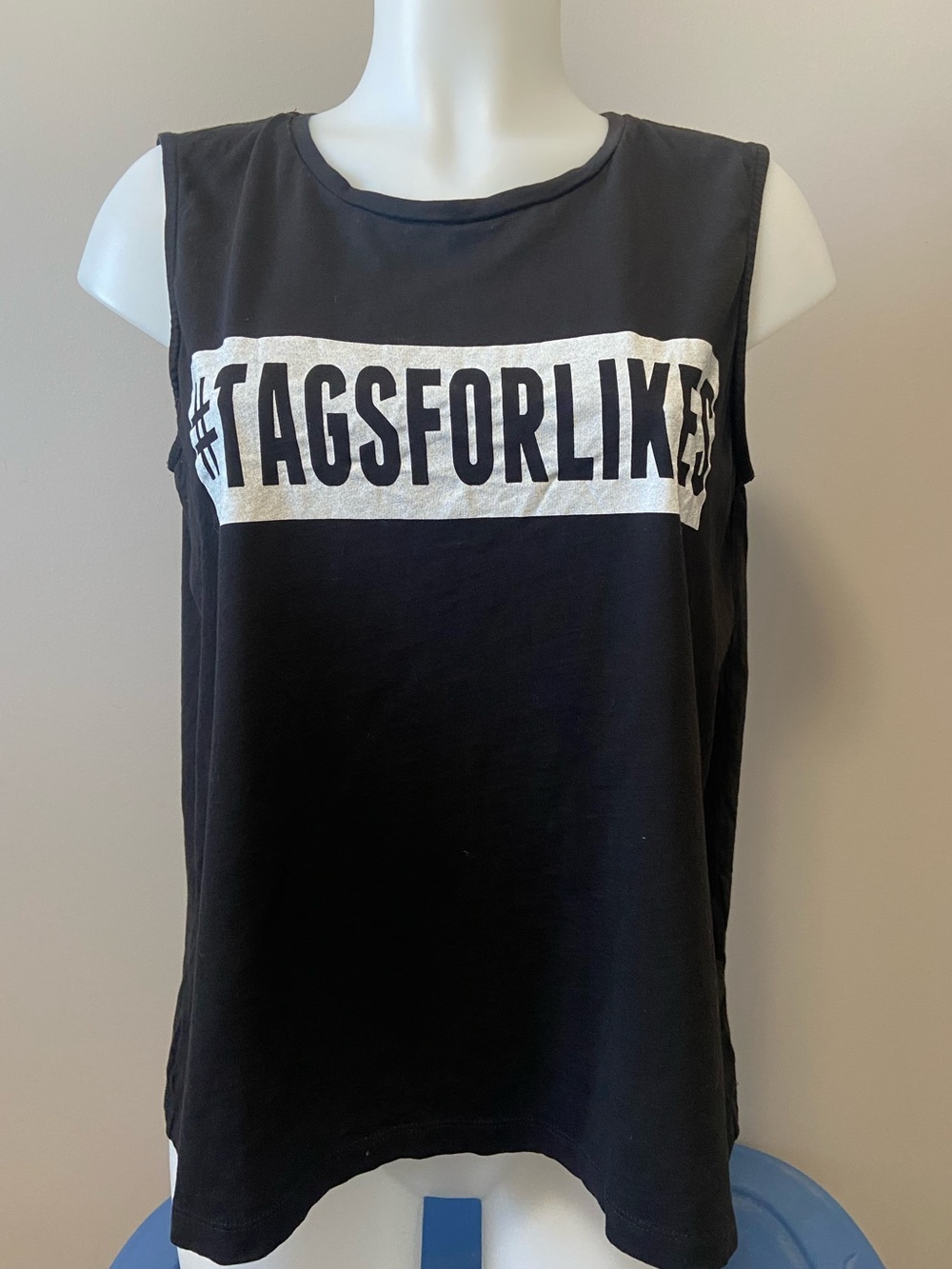 Vero Moda Black Sleeveless Tank with White #TAGSFORLIKES Graphic